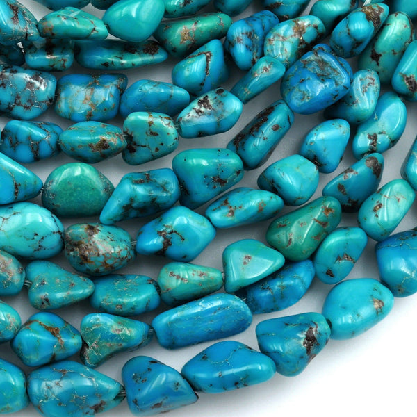 Genuine Natural Blue Turquoise Freeform Pebble Beads 6mm 8mm Nuggets 15.5" Strand