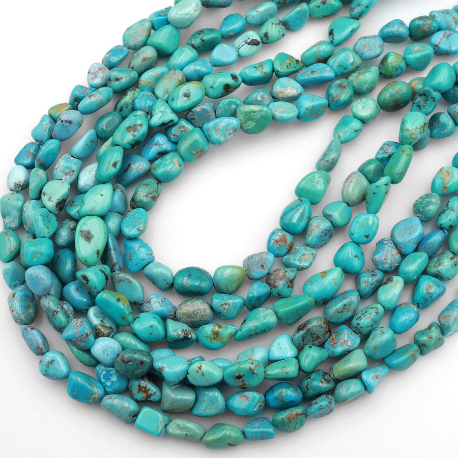 Genuine Natural Turquoise Freeform Pebble Beads Vibrant Blue Green 6mm 8mm Nuggets 15.5" Strand