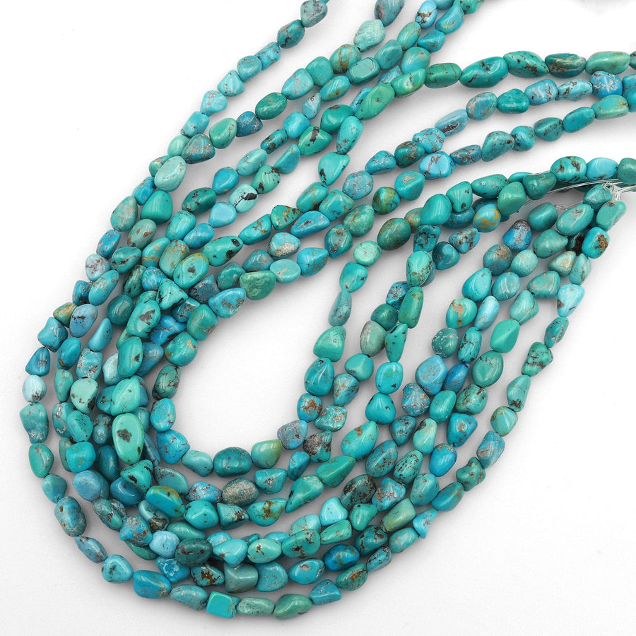 Genuine Natural Turquoise Freeform Pebble Beads Vibrant Blue Green 6mm 8mm Nuggets 15.5" Strand