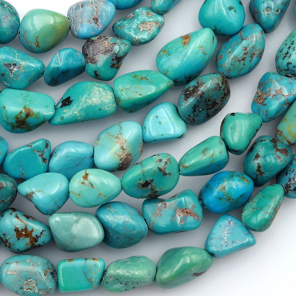 Genuine Natural Turquoise Freeform Pebble Beads Vibrant Blue Green 6mm 8mm Nuggets 15.5" Strand
