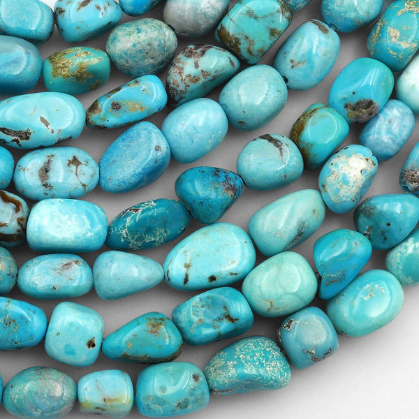 Genuine Natural Light Blue Turquoise Freeform Nugget Pebble Beads 15.5" Strand