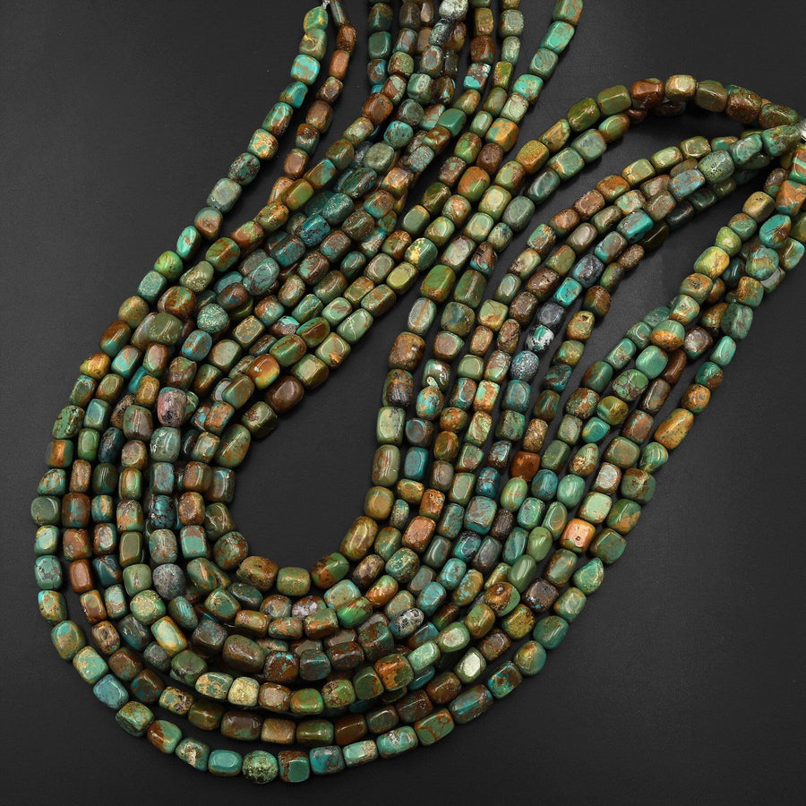 Genuine Real Natural Turquoise Freeform 6mm Rectangle Cube Beads Nuggets 15.5" Strand