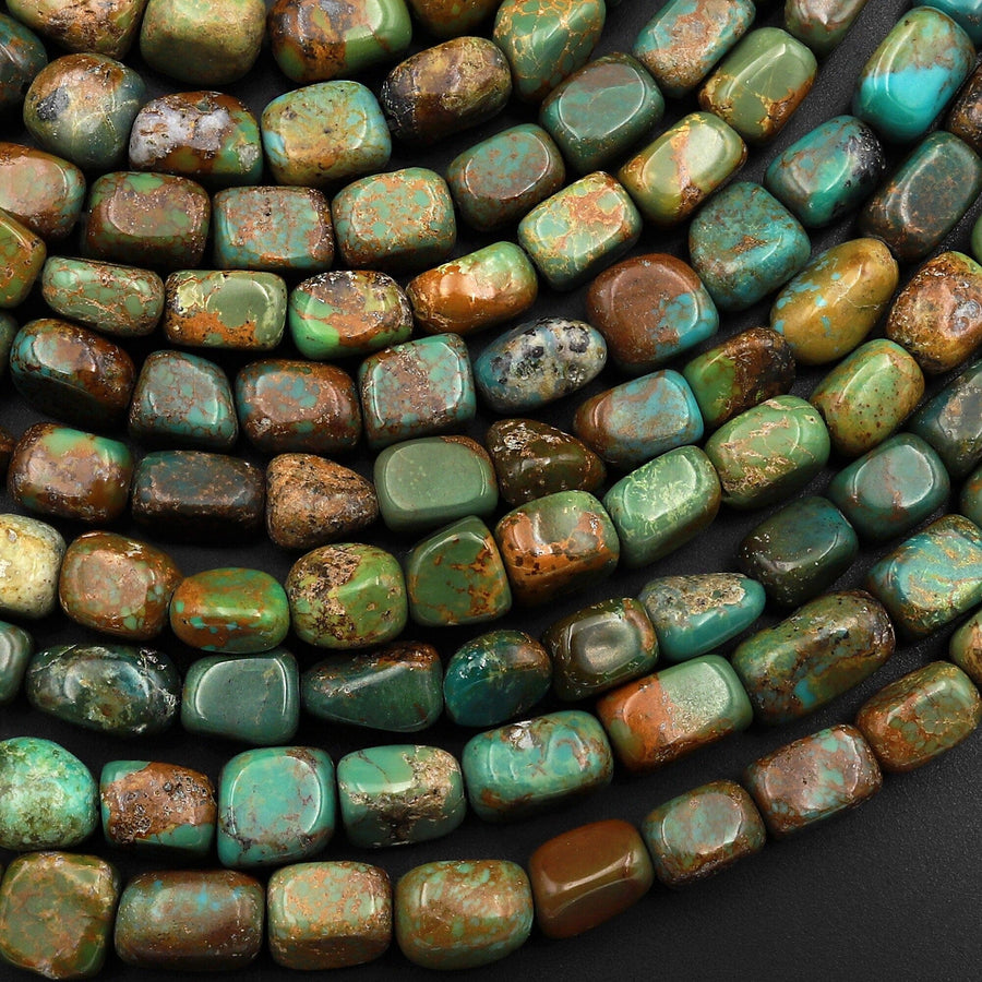 Genuine Real Natural Turquoise Freeform 6mm Rectangle Cube Beads Nuggets 15.5" Strand