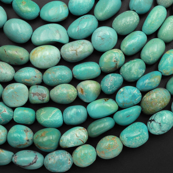 Genuine Natural Light Blue Green Turquoise Freeform Nugget Pebble Beads 15.5" Strand