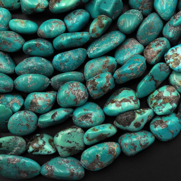 Genuine Natural Turquoise Freeform Pebble Green Blue Gray Beads Nuggets 15.5" Strand
