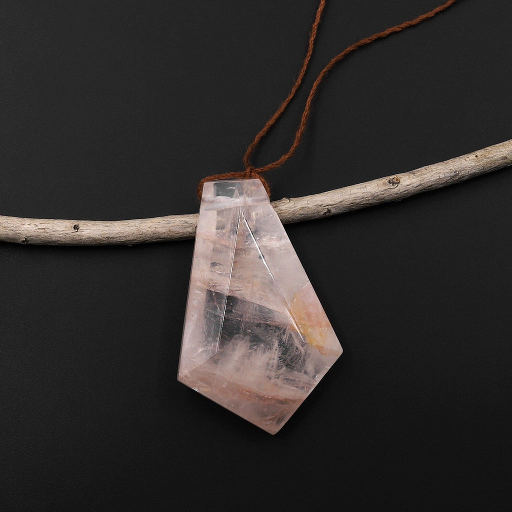 Large Faceted Natural Brazilian Quartz Faceted Kite Diamond Pendant Side Drilled Pendulum A3