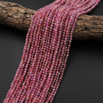 AAA Genuine Natural Pink Ruby Gemstone Faceted 3mm 4mm Round Beads 15.5" Strand