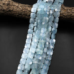 Natural Blue Aquamarine Beads Faceted Square Cushion 12mm Beads 15.5" Strand