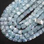 Natural Blue Aquamarine Beads Faceted Square Cushion 12mm Beads 15.5" Strand