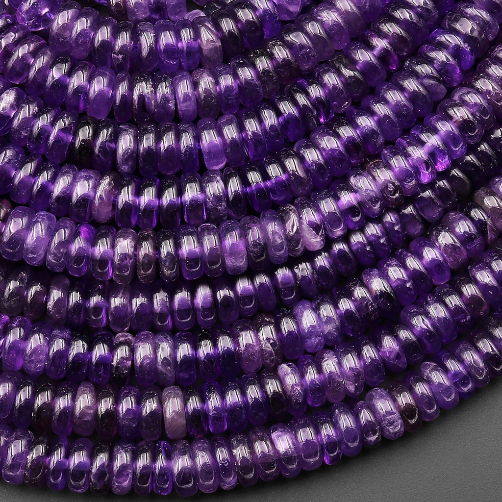 Natural Amethyst 6mm Smooth Heishi Rondelle Beads 15.5" Strand