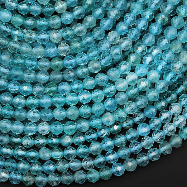 AAA Natural Apatite Beads Faceted 4mm Round Beads Translucent Teal Blue Gemstone Micro Cut 15.5" Strand