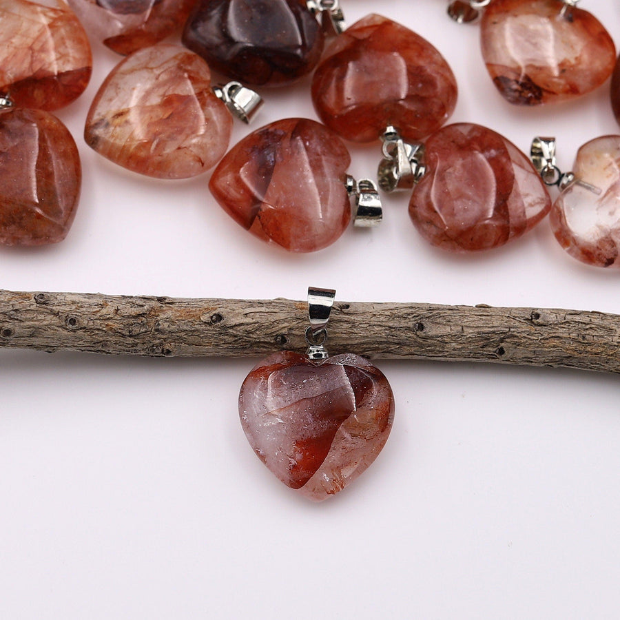 Natural Red Lepidocrocite Quartz Heart Pendant Gemstone