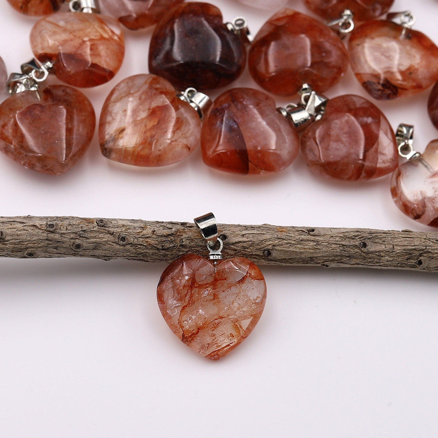 Natural Red Lepidocrocite Quartz Heart Pendant Gemstone