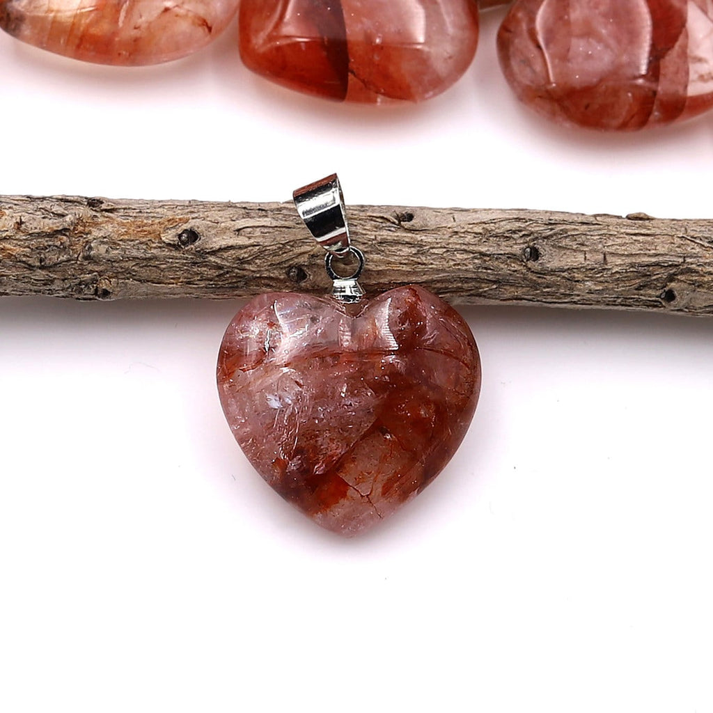 Natural Red Lepidocrocite Quartz Heart Pendant Gemstone A2