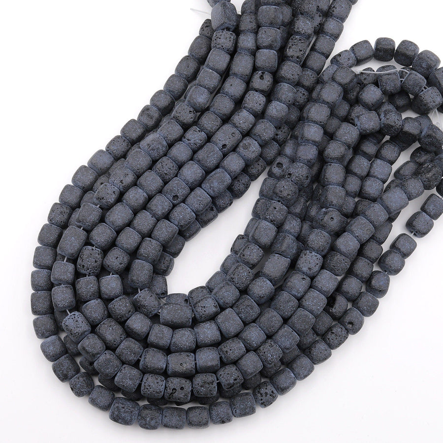 Natural Black Lava Rock Cube Beads 15.5" Strand