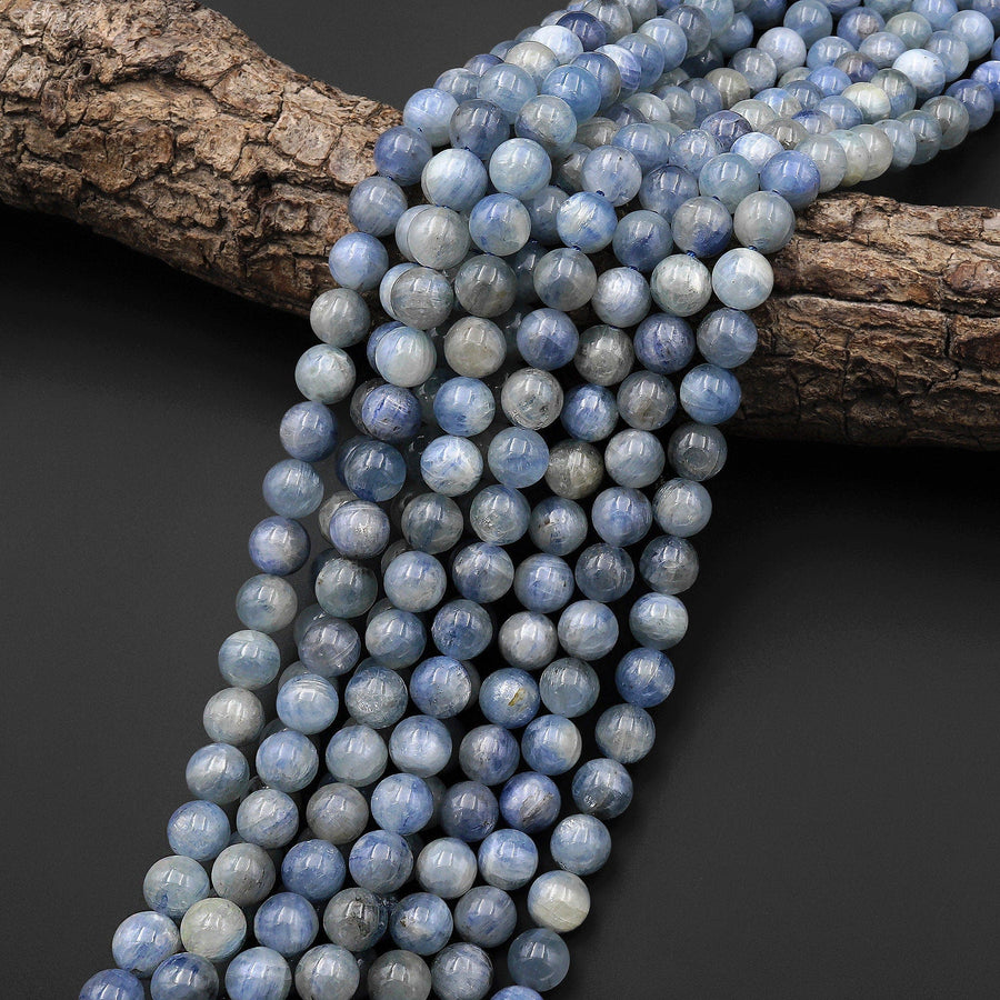 Real Genuine Natural Light Silvery Blue Kyanite 5mm 6mm 8mm 10mm 12mm Smooth Round Beads 15.5" Strand