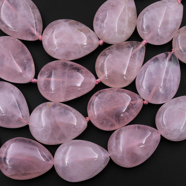 Large Natural Madagascar Pink Rose Quartz Teardrop Beads 15.5" Strand