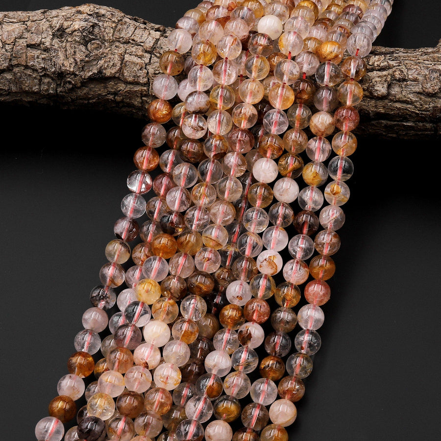 Natural Red Golden Lepidocrocite Quartz 6mm 8mm Round Beads Powerful Energy Stone From Madagascar 15.5" Strand