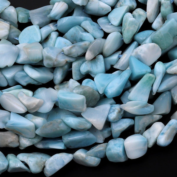 Natural Blue Larimar Freeform Irregular Pebble Chip Nugget Beads Gemstone 15.5" Strand
