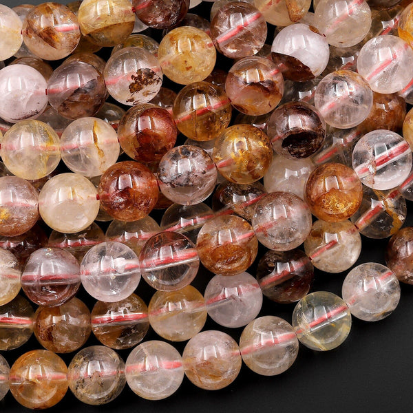 Natural Red Golden Lepidocrocite Quartz 6mm 8mm Round Beads Powerful Energy Stone From Madagascar 15.5" Strand