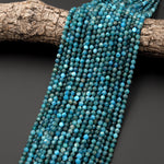 Natural Blue Apatite 4mm Faceted Round Beads Micro Faceted Laser Diamond Cut Gemstone 15.5" Strand