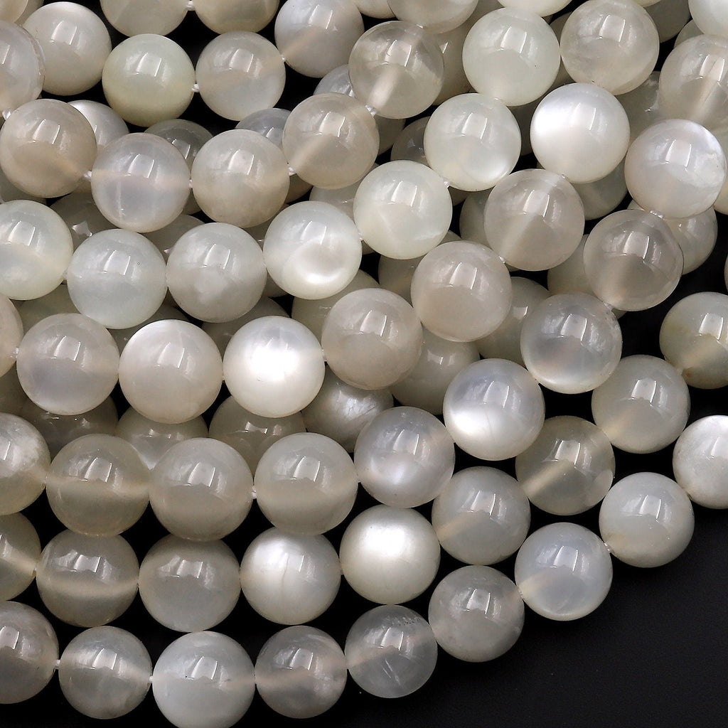 AA Shimmering Natural Smoky Silvery Moonstone 4mm 6mm 8mm 10mm 12mm Round Beads 15.5" Strand