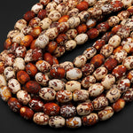 Tibetan Agate Barrel Drum Barrel Beads Dzi Agate Orange Red Ancient Antique Vintage Looking Boho Beads 14" Strand