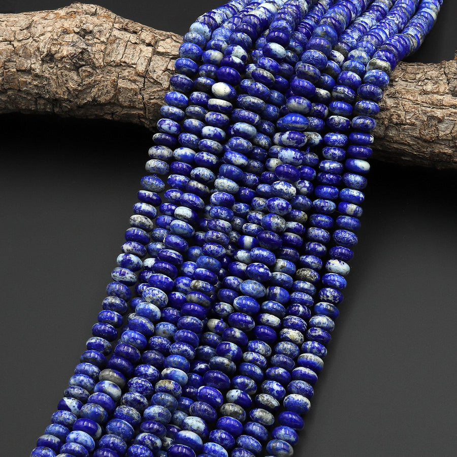 Natural Blue Lapis Beads Smooth Rondelle Beads Calcite Matrix 6mm 8mm 10mm 15.5" Strand