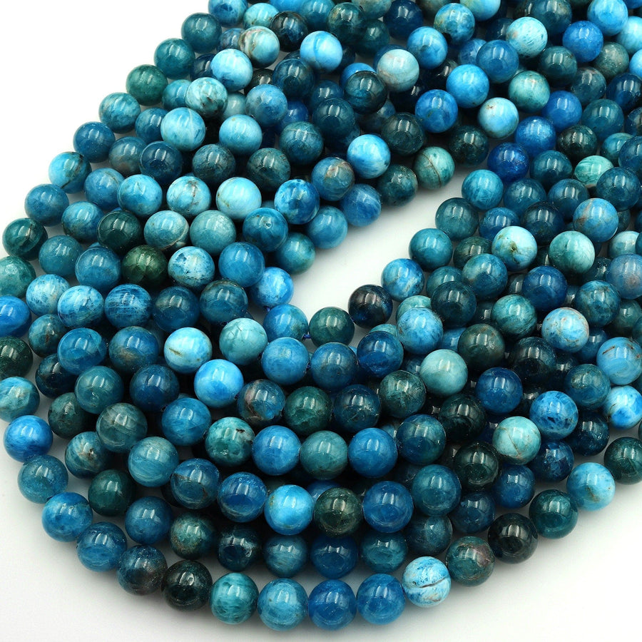 Natural Teal Blue Apatite 4mm 5mm 6mm 8mm 10mm Round Beads 15.5" Strand