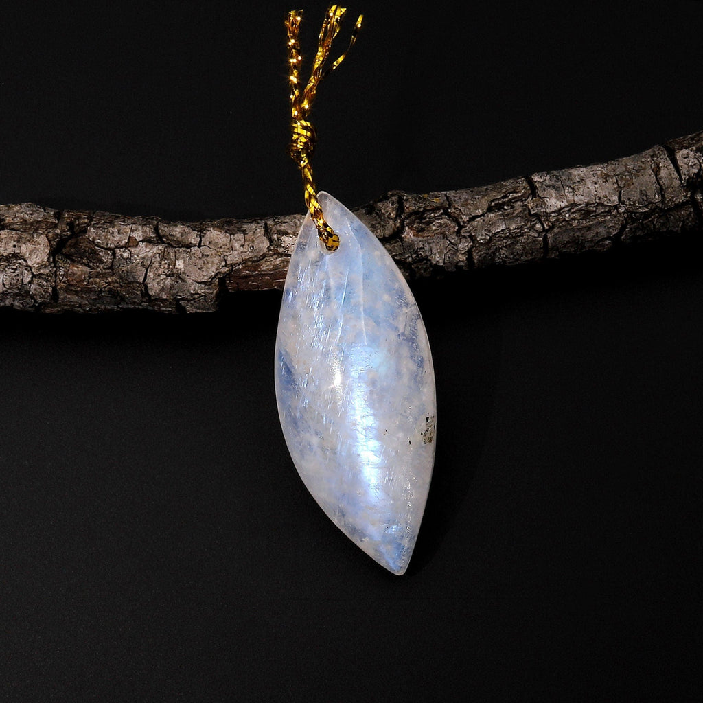 Natural Rainbow Moonstone Marquise Leaf Pendant Drilled Gemstone Focal Bead A1