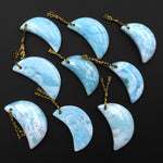 Natural Blue Larimar Moon Pendant Drilled Genuine Real Blue Larimar Gemstone Focal Bead