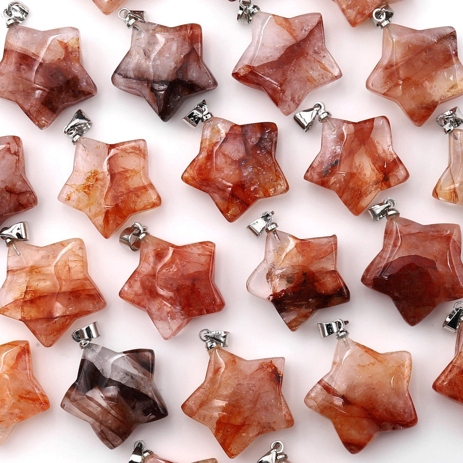 Natural Red Lepidocrocite Quartz Star Pendant Gemstone