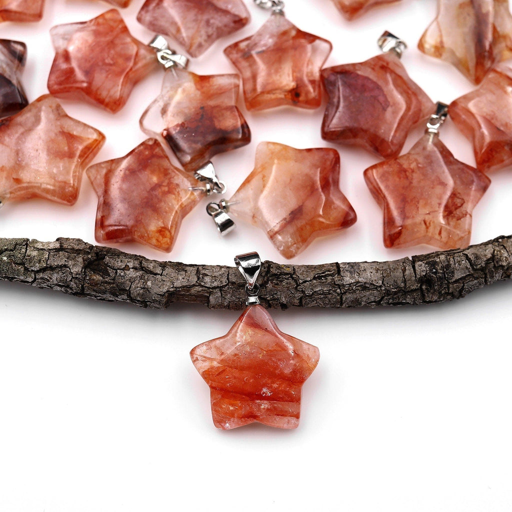 Natural Red Lepidocrocite Quartz Star Pendant Gemstone