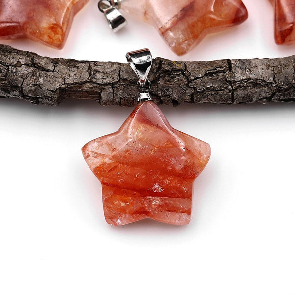 Natural Red Lepidocrocite Quartz Star Pendant Gemstone A1