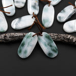 Real Genuine Natural Burma Jade Green Long Oval Earring Pair Gemstone Matched Beads