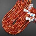 Faceted Natural Orange Red Carnelian 8mm Round Beads 15.5" Strand