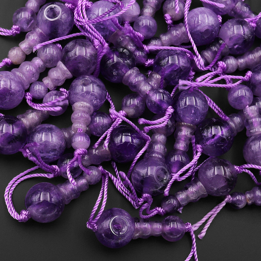 Natural Purple Amethyst Guru Beads 3 Holes T-Beads Set For Mala Making 10mm
