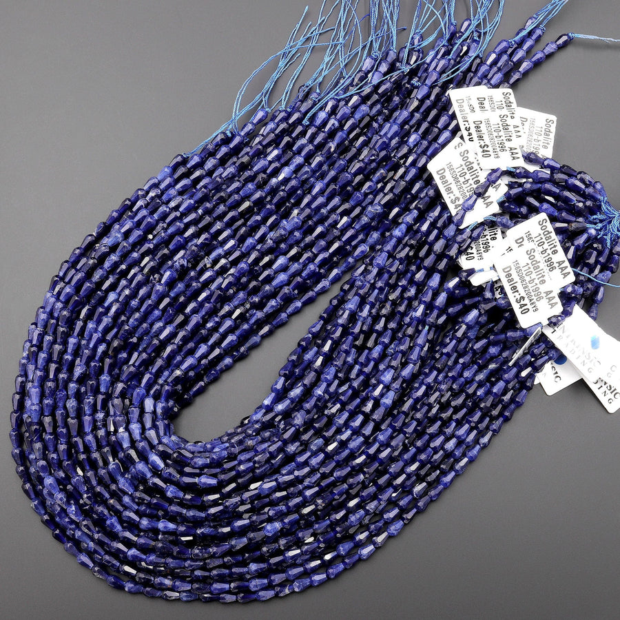 AAA Faceted Natural Blue Sodalite 6mm Small Briolette Teardrop Beads Vertically Drilled Good For Earrings 15.5" Strand