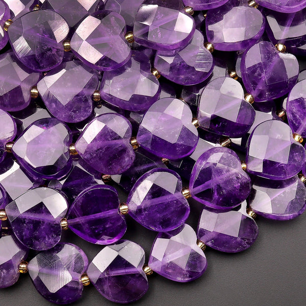 AAA Natural Purple Amethyst Faceted Heart Beads 12mm Gemstone 15.5" Strand