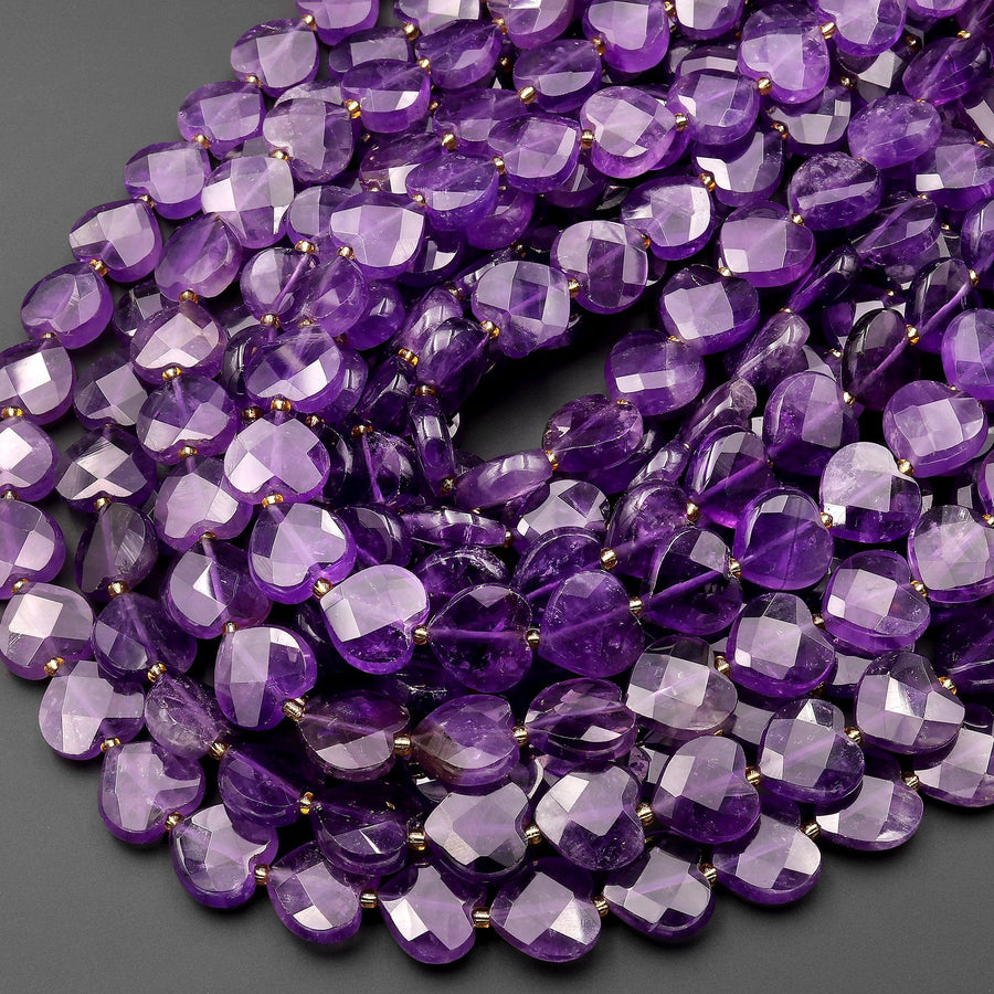 AAA Natural Purple Amethyst Faceted Heart Beads 12mm Gemstone 15.5" Strand