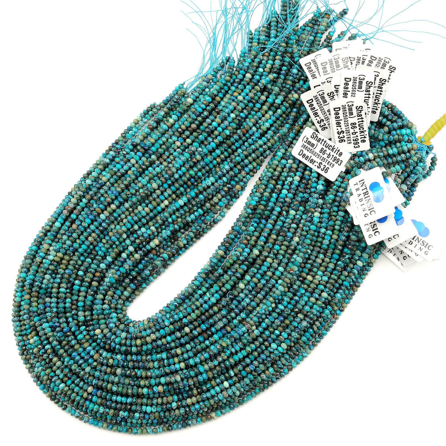 Natural Shattuckite Chrysocolla Azurite Faceted 3mm Rondelle Beads 15.5" Strand