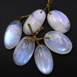Natural Rainbow Moonstone Oval Pendant Drilled Gemstone Focal Bead