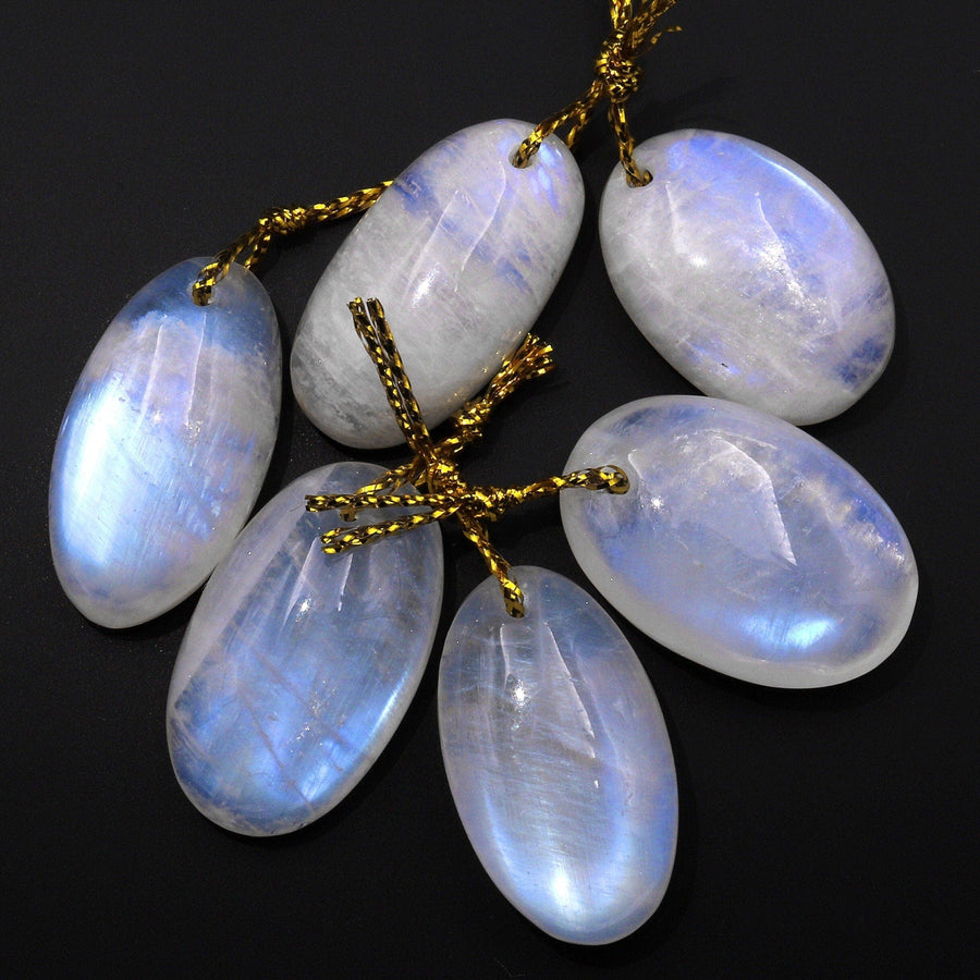 Natural Rainbow Moonstone Oval Pendant Drilled Gemstone Focal Bead