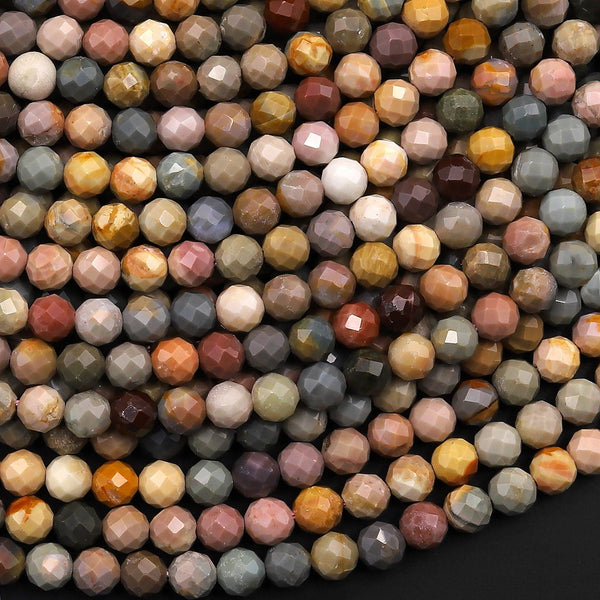 Faceted Natural Rainbow Agate 4mm Round Beads Micro Diamond Cut Gemstone 15.5" Strand