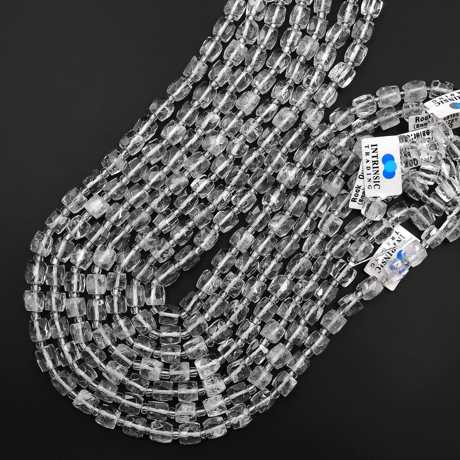 Natural Rock Crystal Quartz 8mm Hand Cut Cube Beads 15.5" Strand