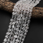 Natural Rock Crystal Quartz 8mm Hand Cut Cube Beads 15.5" Strand
