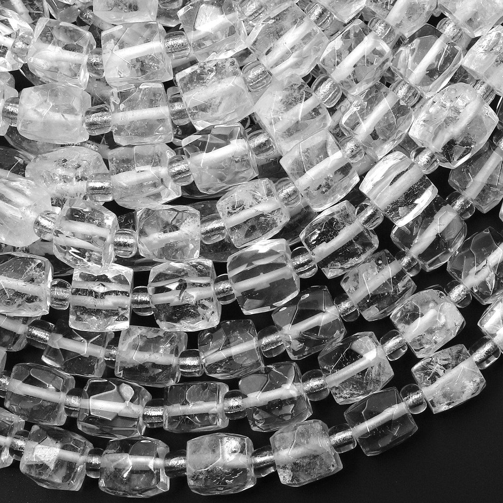 Natural Rock Crystal Quartz 8mm Hand Cut Cube Beads 15.5" Strand