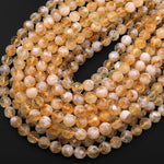 Natural Citrine Faceted 6mm 8mm 10mm Beads W/ Quartz Matrix Double Hearted Star Cut Gemstone 15.5" Strand