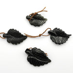 Hand Carved Natural Black Onyx Leaf Pendant Bead Drilled Gemstone