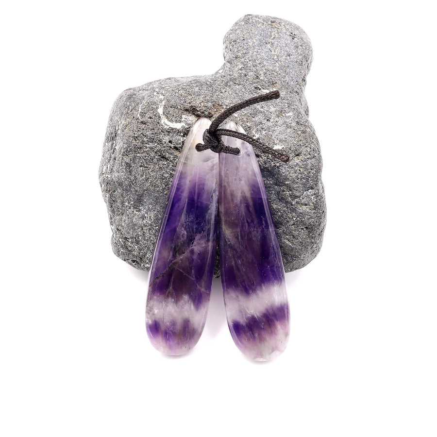Natural Chevron Amethyst Teardrop Earring Pair Matched Gemstone Beads